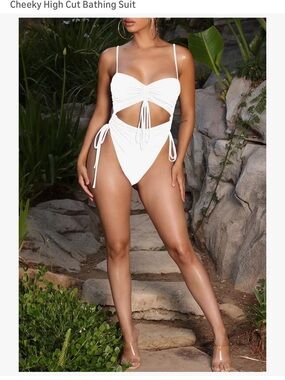 Women's White Cheeky High-Cut One-Piece NWOT